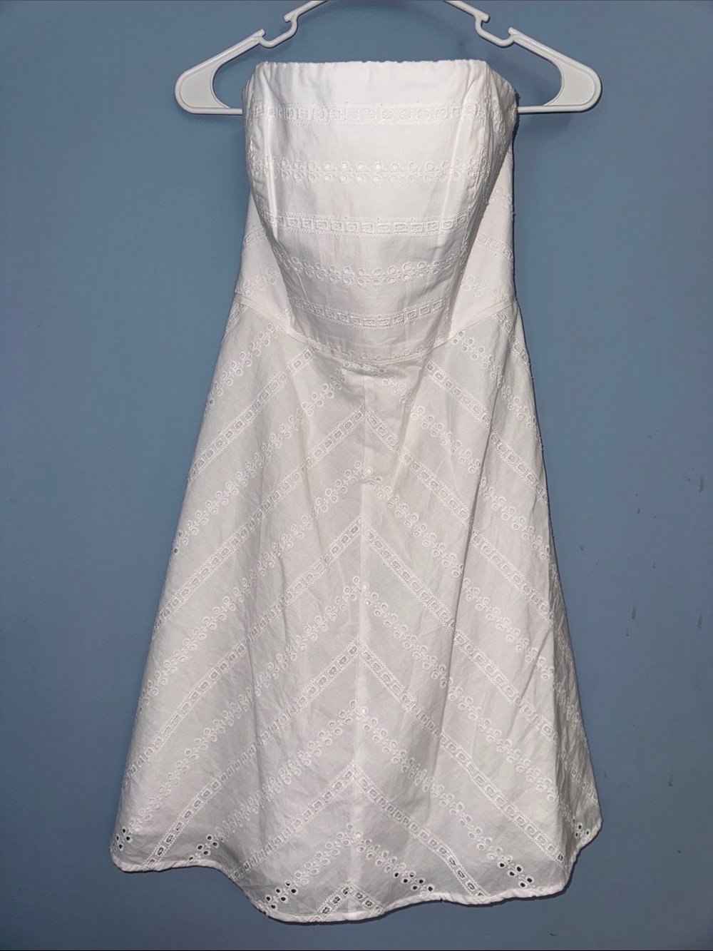 Draper James White Strapless Eyelet Midi Dress